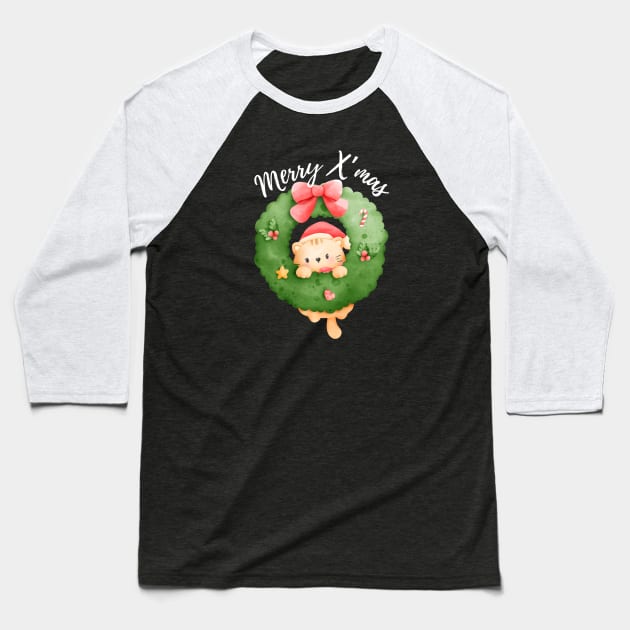 Merry X’mas, Meowy Christmas, cute and adorable Christmas cat. Baseball T-Shirt by WhaleSharkShop